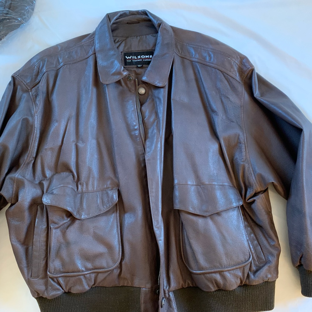 Men’s medium-brown leather bomber jacket, size XXL, Wilson Leather, lined